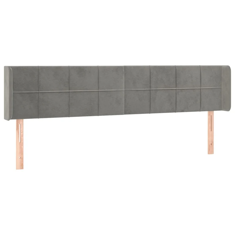 Tête de lit accessoire couchage chambre à coucher meuble avec rebord latéral 183 x 16 x 78/88 cm tissu velours gris clair TDL0205205