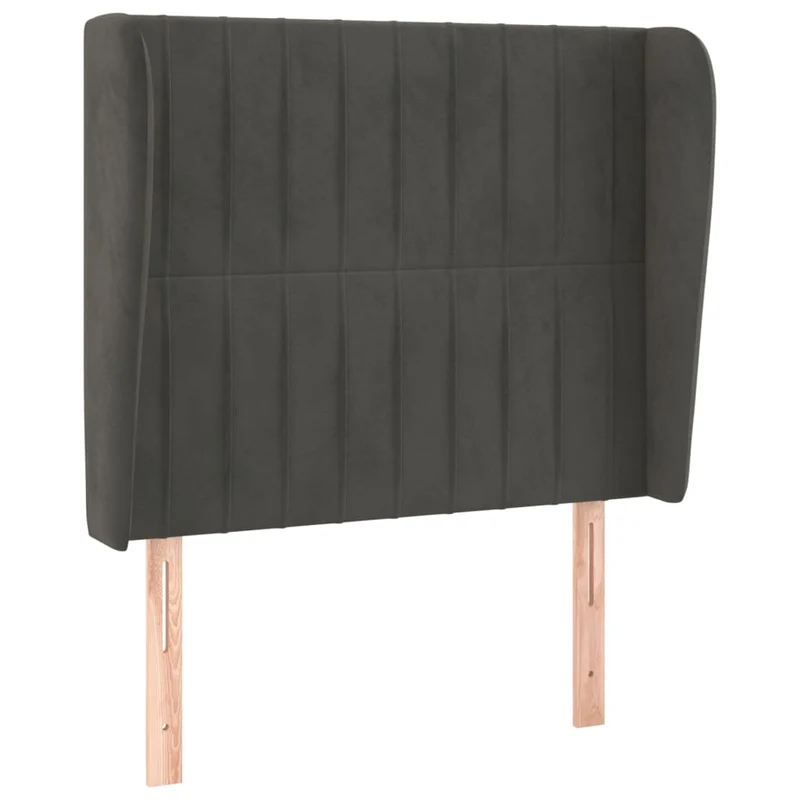 Tête de lit accessoire couchage chambre à coucher meuble avec rebord latéral 103 x 23 x 118/128 cm tissu velours gris foncé TDL0205042