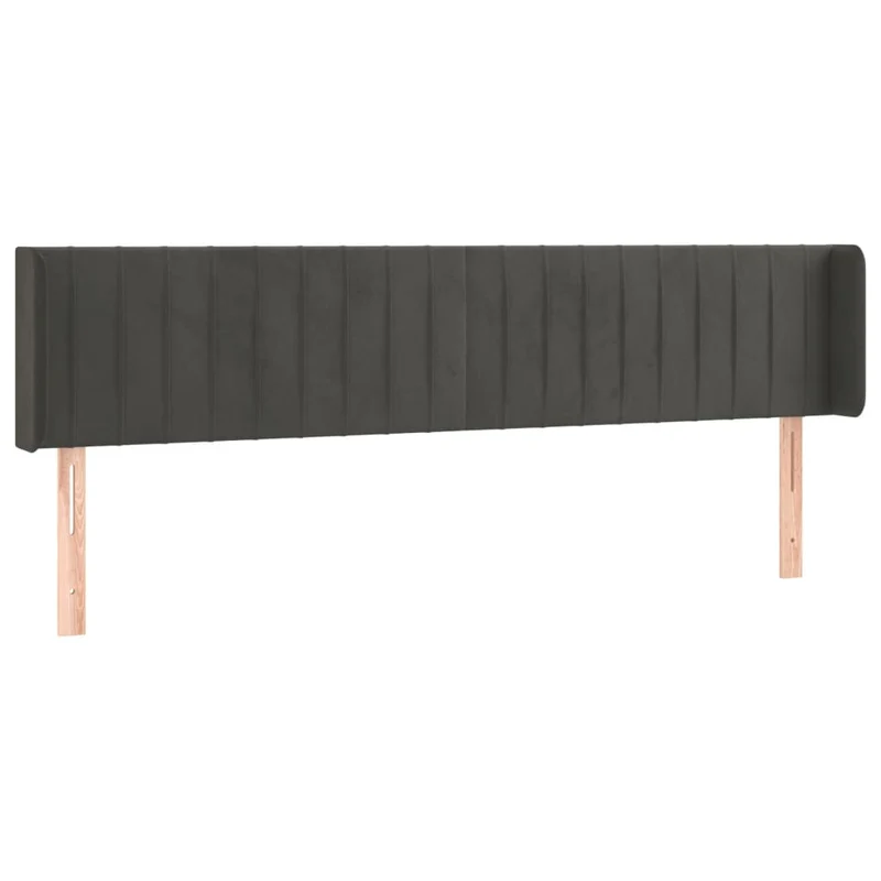 Tête de lit accessoire couchage chambre à coucher meuble avec rebord latéral 203 x 16 x 78/88 cm tissu velours gris foncé TDL0204935
