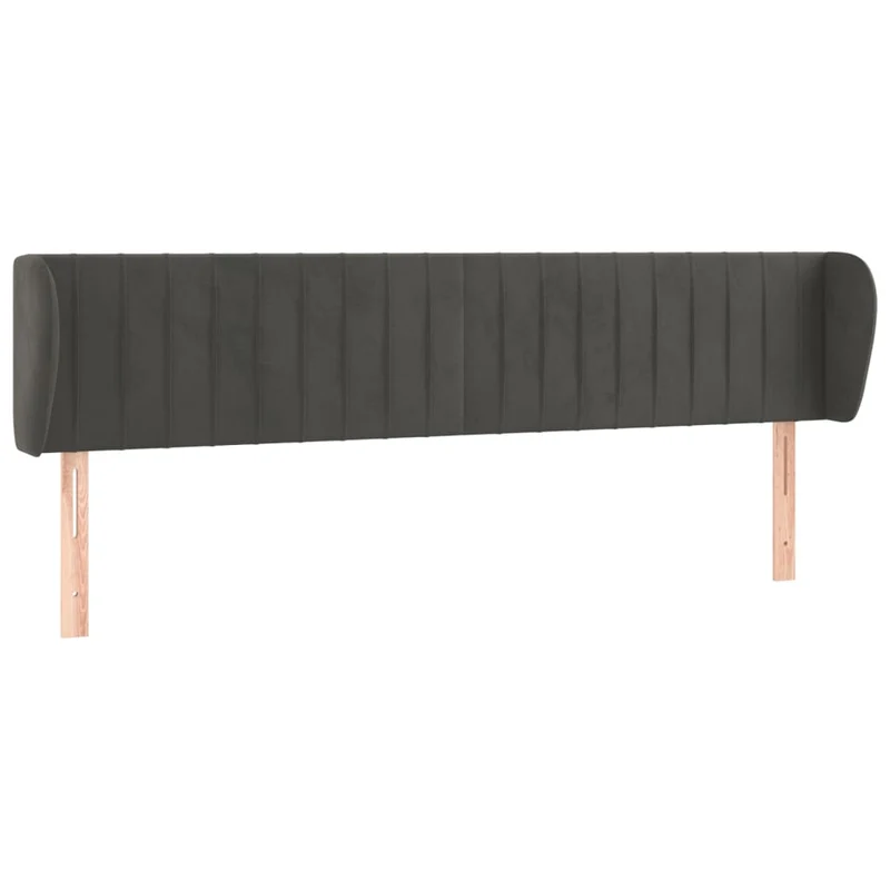 Tête de lit accessoire couchage chambre à coucher meuble avec rebord latéral 203 x 23 x 78/88 cm tissu velours gris foncé TDL0204915