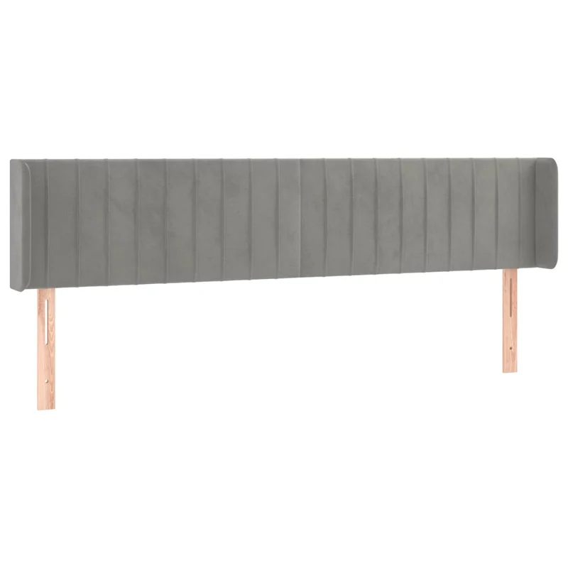 Tête de lit accessoire couchage chambre à coucher meuble avec rebord latéral 203 x 16 x 78/88 cm tissu velours gris clair TDL0205174