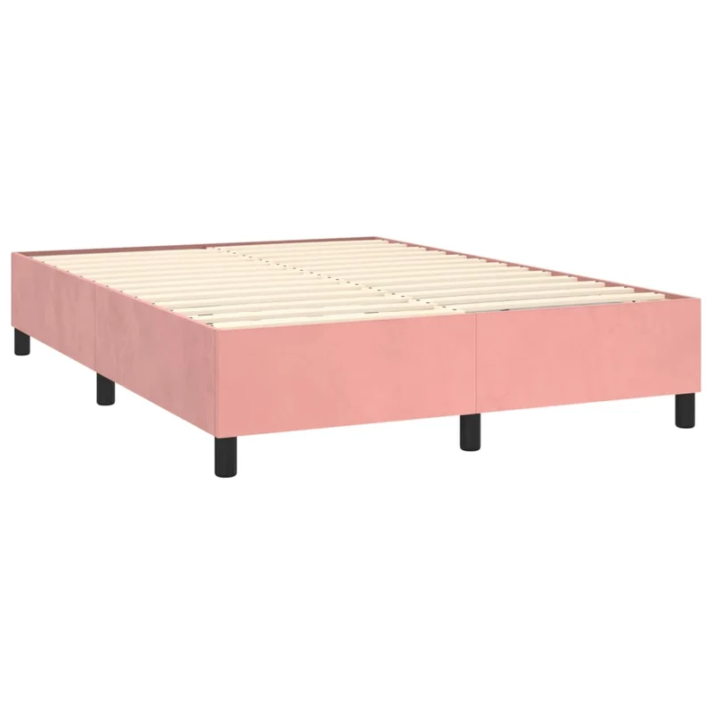 Sommier à lattes sur pieds cadre de lit 140x200 cm tissu velours rose TDL0206958