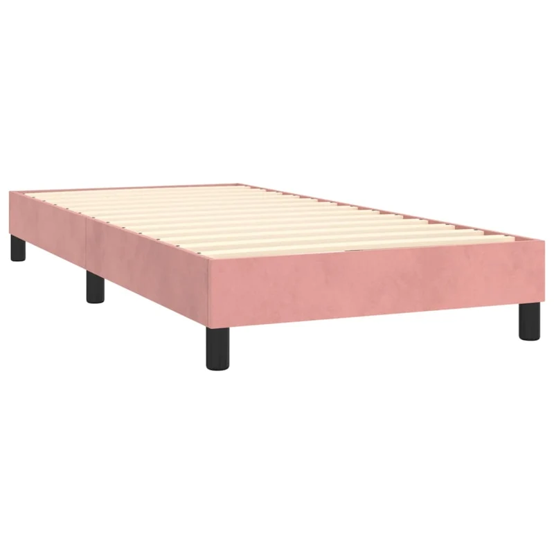 Sommier à lattes sur pieds cadre de lit 90x190 cm tissu velours rose TDL0206949