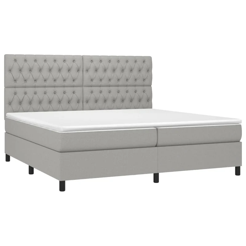 Cadre de lit LED avec sommier tête de lit matelas surmatelas 200x200 cm tissu gris clair TDL0207775