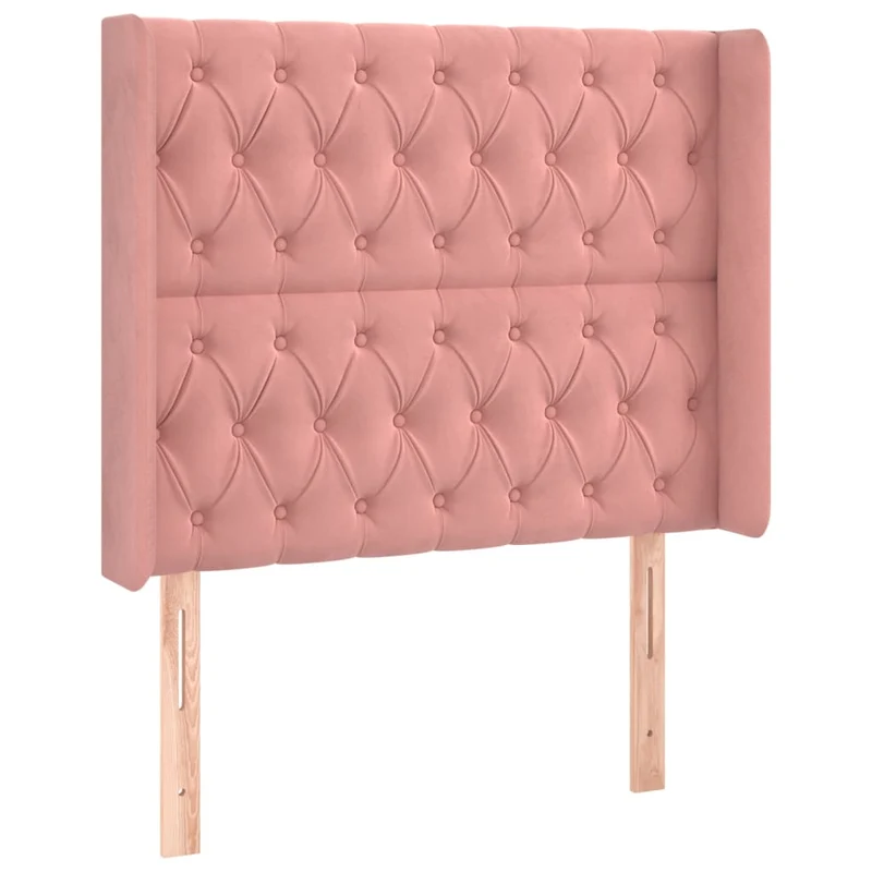 Tête de lit accessoire couchage chambre à coucher meuble avec rebord latéral capitonné 103 x 16 x 118/128 cm Tissu velours rose TDL0204369