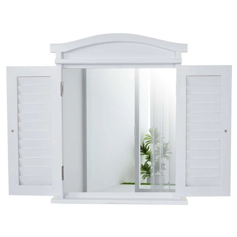 Miroir mural design fenêtre avec volets 53x42x5cm bois de paulownia massif et MDF blanc 04_0003704