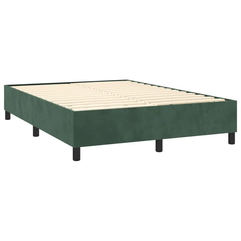 Sommier à lattes sur pieds cadre de lit 140x190 cm tissu velours vert foncé TDL0206886
