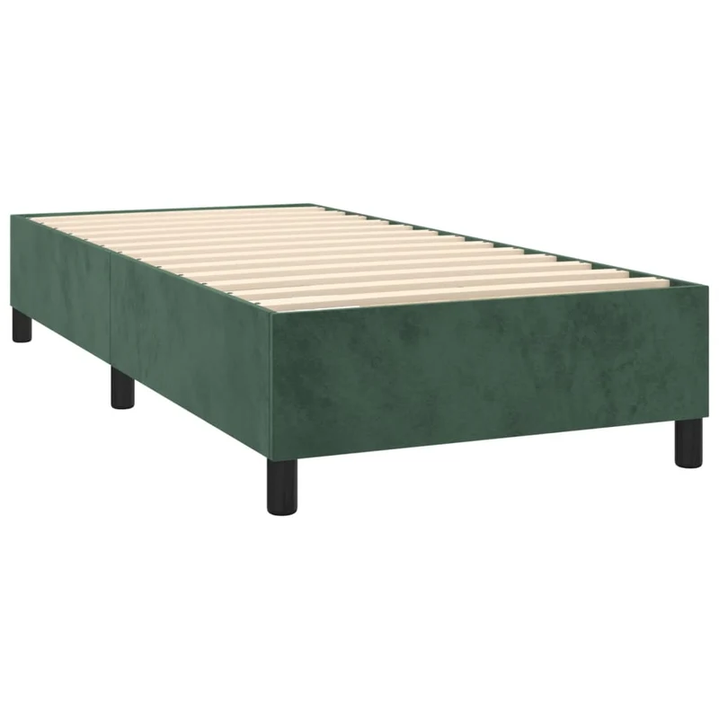Sommier à lattes sur pieds cadre de lit 90x190 cm tissu velours vert foncé TDL0206874