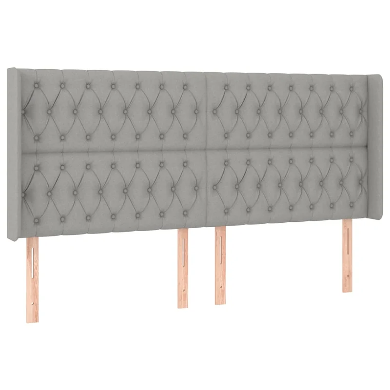 Tête de lit accessoire couchage chambre à coucher meuble avec rebord latéral 203 x 16 x 118/128 cm tissu gris clair TDL0205193