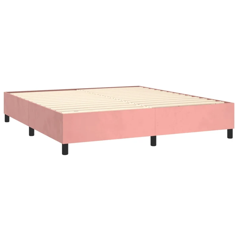 Sommier à lattes sur pieds cadre de lit 200x200 cm tissu velours rose TDL0206953