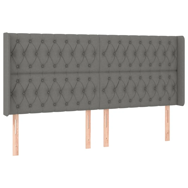 Tête de lit accessoire couchage chambre à coucher meuble avec rebord latéral 203 x 16 x 118/128 cm tissu gris foncé TDL0204951