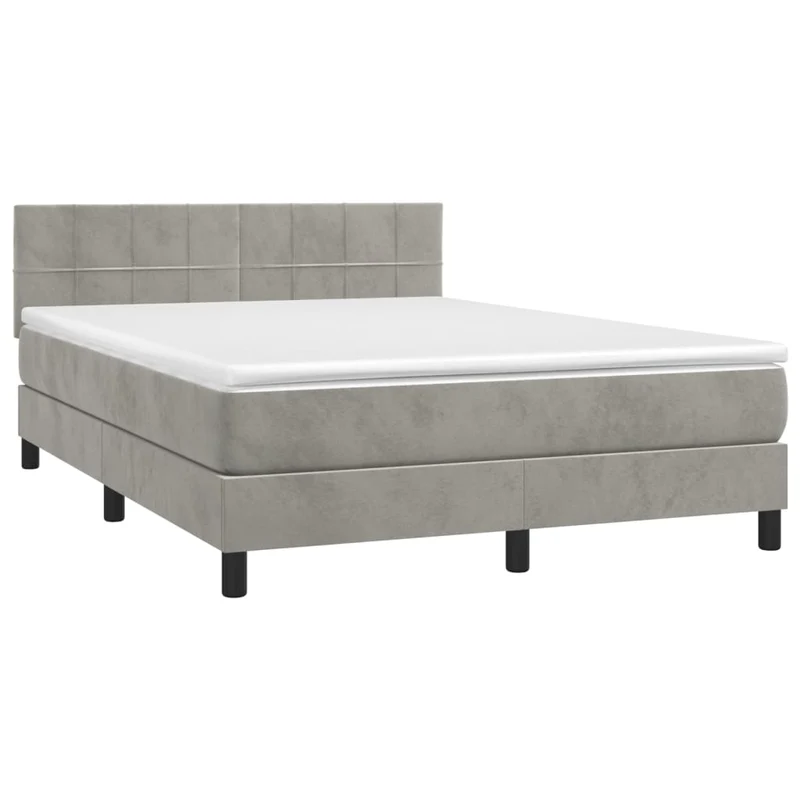 Cadre de lit LED avec sommier tête de lit matelas surmatelas 140x190 cm tissu velours gris clair TDL0207850