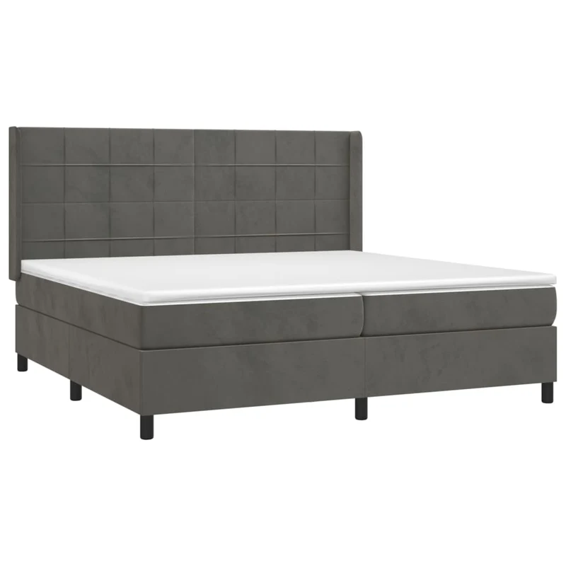 Cadre de lit LED avec sommier tête de lit matelas surmatelas 200x200 cm tissu velours gris foncé TDL0207692