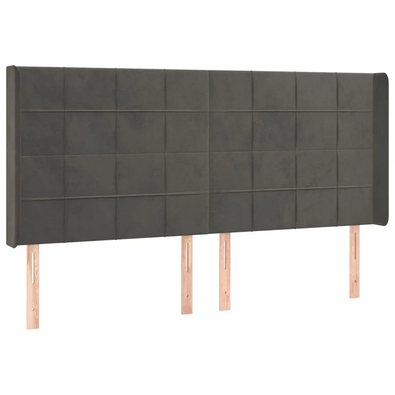 Tête de lit accessoire couchage chambre à coucher meuble avec rebord latéral 203 x 16 x 118/128 cm tissu velours gris foncé TDL0204945