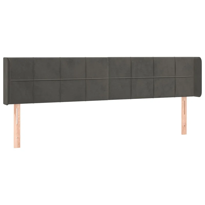 Tête de lit accessoire couchage chambre à coucher meuble avec rebord latéral 203 x 16 x 78/88 cm tissu velours gris foncé TDL0204934