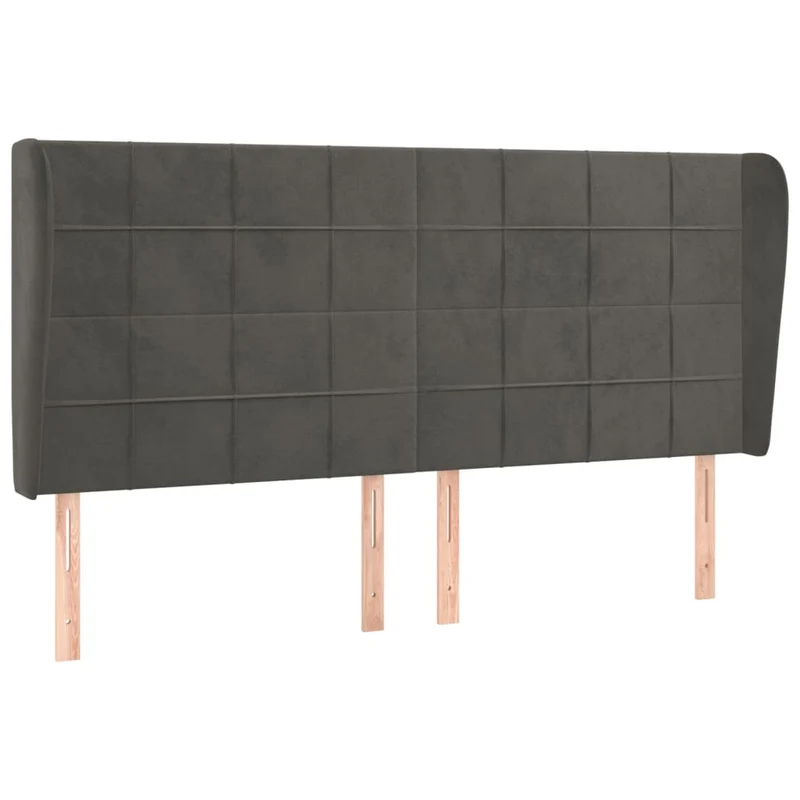Tête de lit accessoire couchage chambre à coucher meuble avec rebord latéral 203 x 23 x 118/128 cm tissu velours gris foncé TDL0204924
