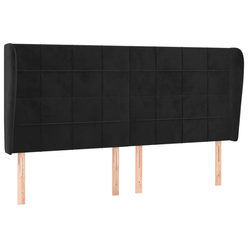 Tête de lit accessoire couchage chambre à coucher meuble avec rebord latéral 203 x 23 x 118/128 cm Tissu velours noir TDL0204481