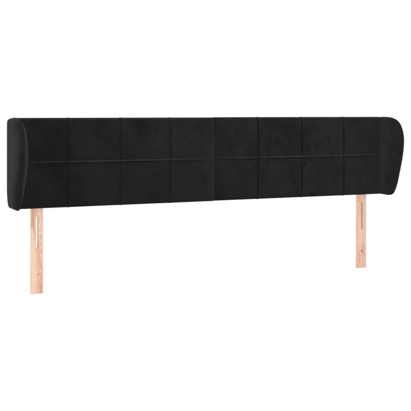 Tête de lit accessoire couchage chambre à coucher meuble avec rebord latéral 203 x 23 x 78/88 cm Tissu velours noir TDL0204469