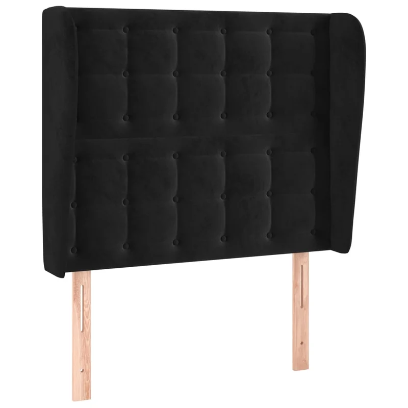 Tête de lit accessoire couchage chambre à coucher meuble capitonné avec rebord latéral 103 x 23 x 118/128 cm Tissu velours noir TDL0204601