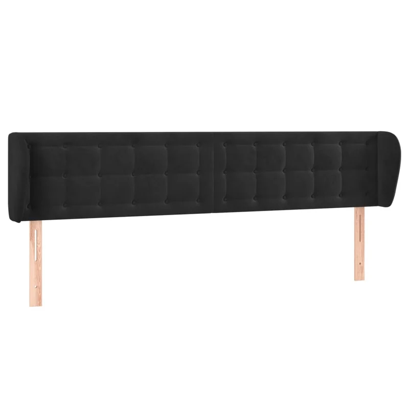 Tête de lit accessoire couchage chambre à coucher meuble capitonné avec rebord latéral 203 x 23 x 78/88 cm Tissu velours noir TDL0204470