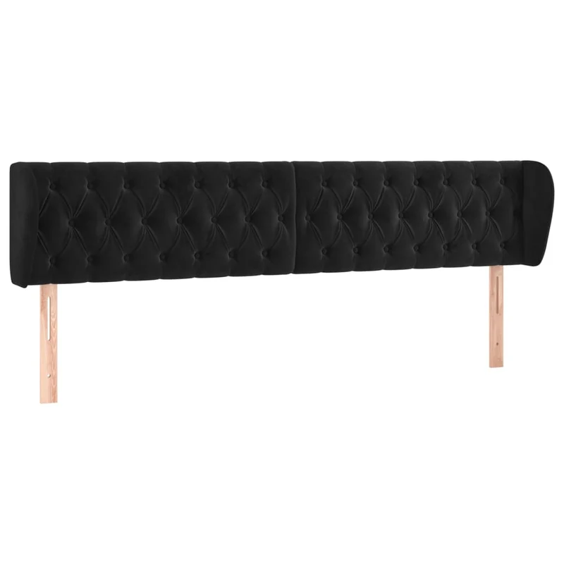 Tête de lit accessoire couchage chambre à coucher meuble capitonné avec rebord latéral 203 x 23 x 78/88 cm Tissu velours noir TDL0204473