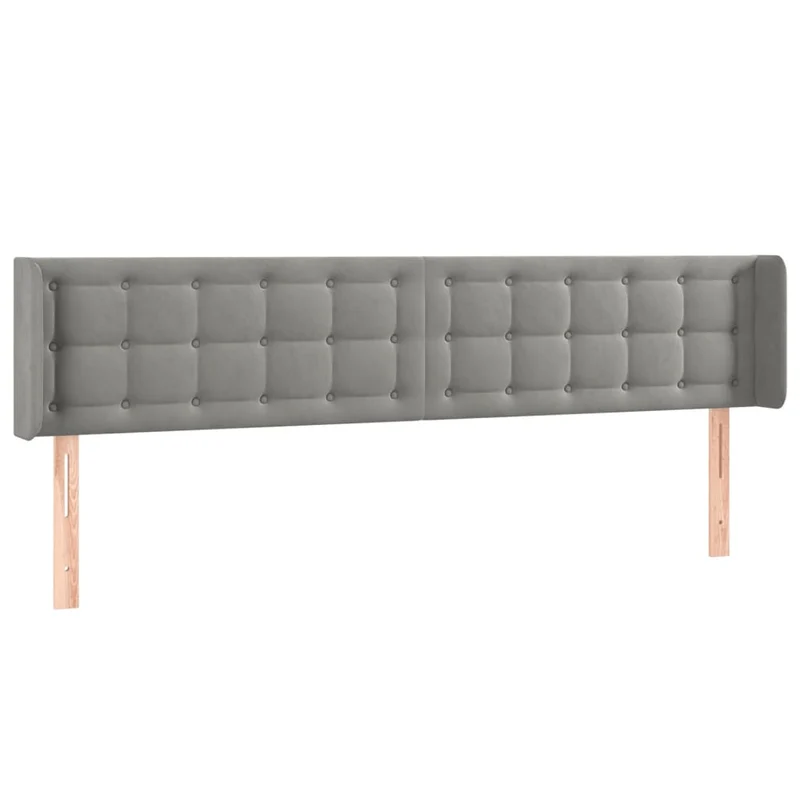 Tête de lit accessoire couchage chambre à coucher meuble capitonné avec rebord latéral 203 x 16 x 78/88 cm tissu velours gris clair TDL0205178