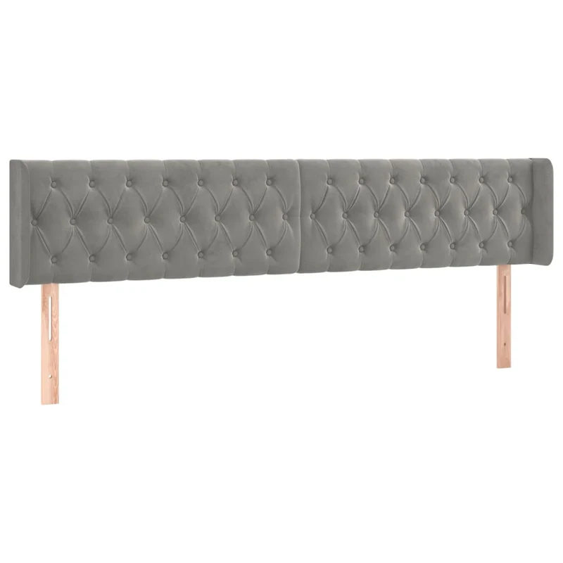 Tête de lit accessoire couchage chambre à coucher meuble capitonné avec rebord latéral 203 x 16 x 78/88 cm tissu velours gris clair TDL0205176
