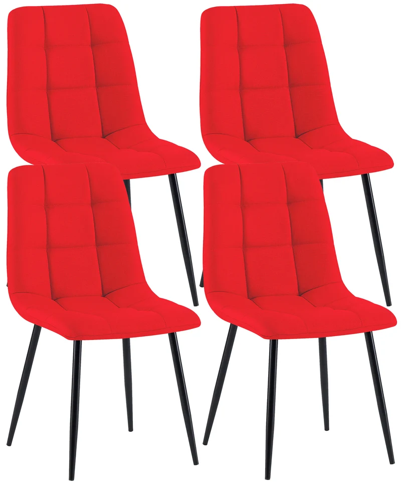 Lot de 4 chaises de salle à manger en tissu rouge pieds métal noir design moderne et confortable CDS10415