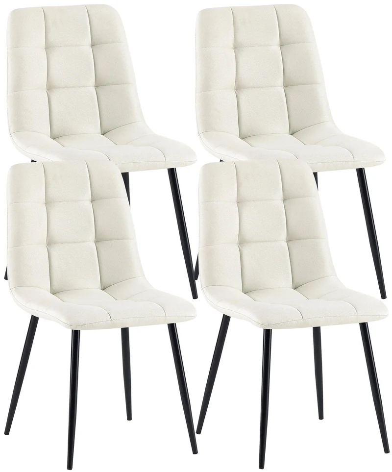 Lot de 4 chaises de salle à manger en tissu crème pieds métal noir design moderne et confortable CDS10411