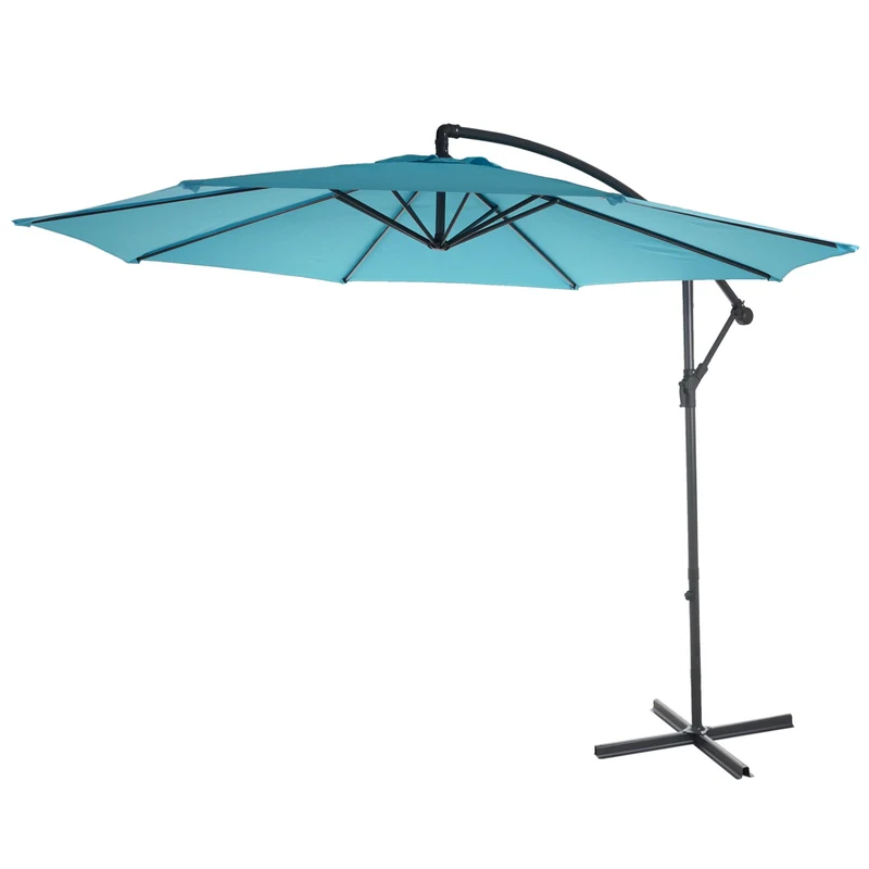 Parasol déporté protection solaire Ø 3m inclinable polyester/acier 11kg bleu sans support 04_0000949