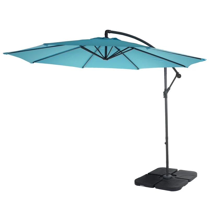Parasol déporté protection solaire Ø 3m inclinable polyester/acier 11kg bleu avec support 04_0000940