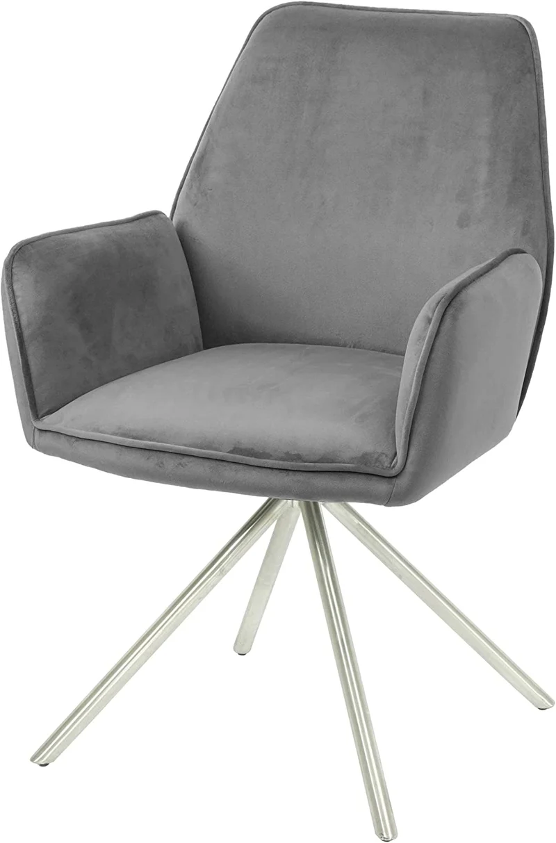 Chaise fauteuil rembourré salon bureau avec accoudoirs rotation 90° en velours gris pieds acier FAL04038