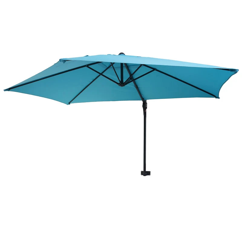Parasol mural pour balcon terrasse avec mât inclinable 3m polyester aluminium/acier 9kg couleur turquoise 04_0005635