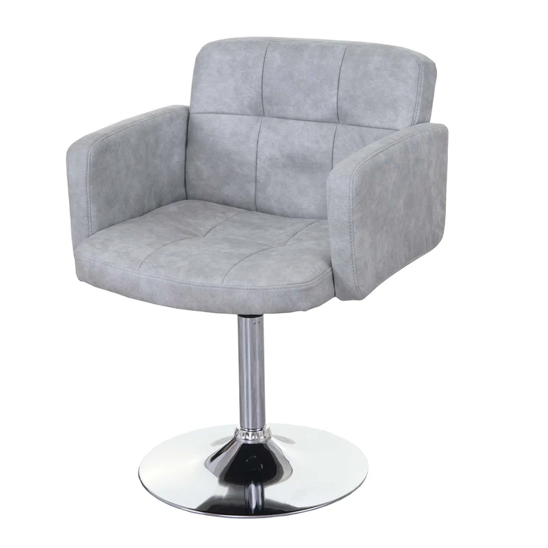Chaise de salle à manger pivotante faux suède chromé gris vintage 04_0002392