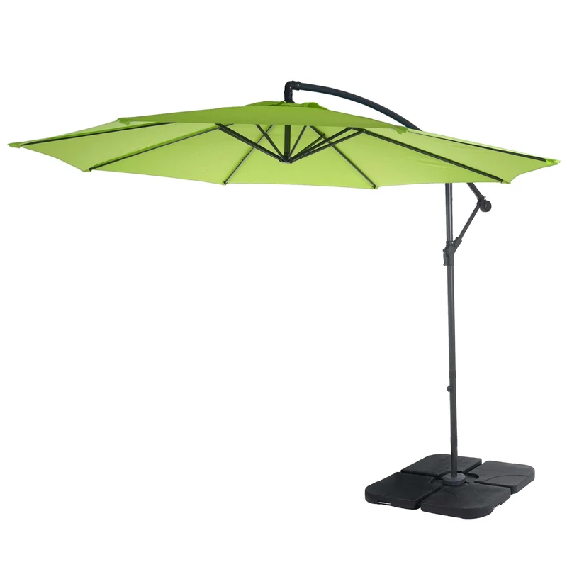 Parasol déporté protection solaire Ø 3m inclinable polyester/acier 11kg citron vert avec support 04_0000941