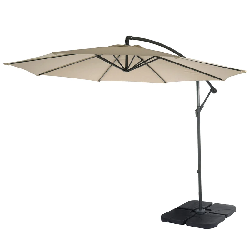 Parasol déporté protection solaire Ø 3m inclinable polyester/acier 11kg crème avec support 04_0000942