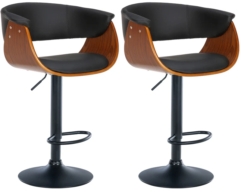 Lot de 2 tabourets de bar chic et confortable en bois noyer synthétique et métal noir TDB10721
