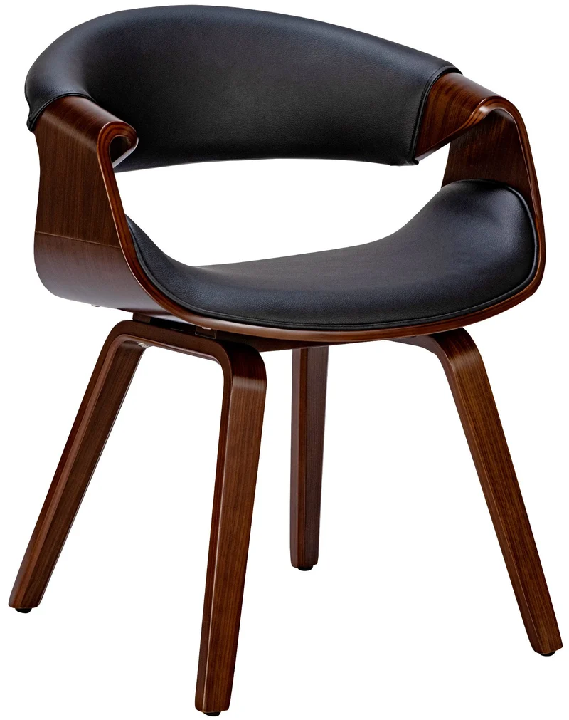 Chaise de salle à manger fauteuil de bureau sans roulette assise en synthétique noir pieds en bois FAL101551
