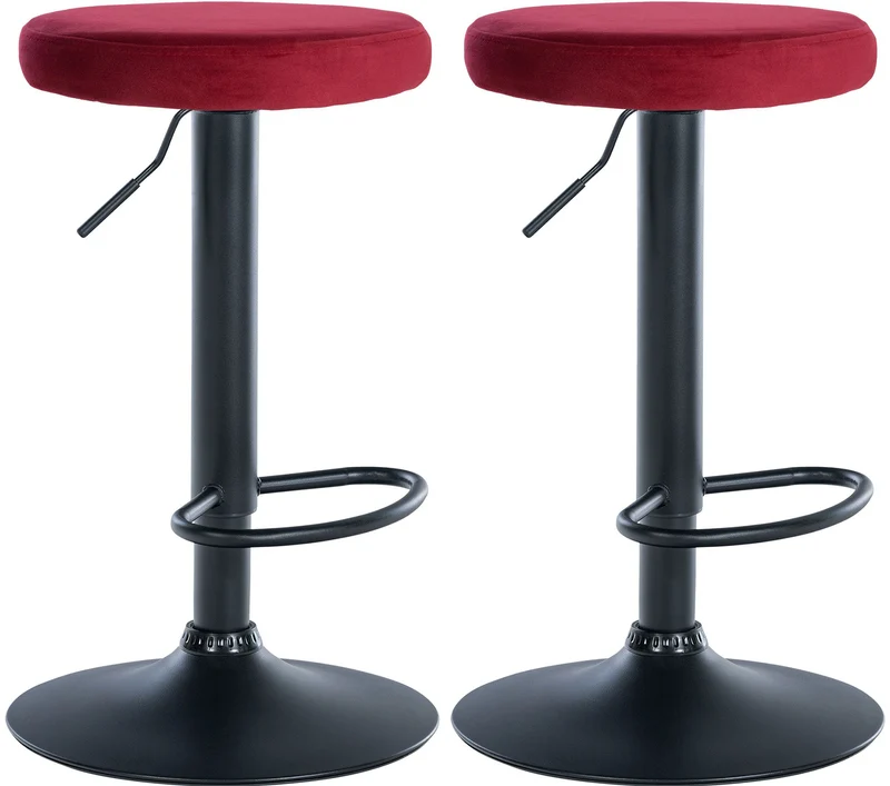 Lot de 2 tabourets de bar avec assise en tissu velours rouge et cadre métal noir TDB10709