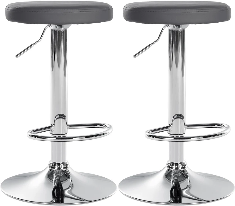 Lot de 2 tabourets de bar design simple avec assise en synthétique gris et cadre métal chromé TDB10692