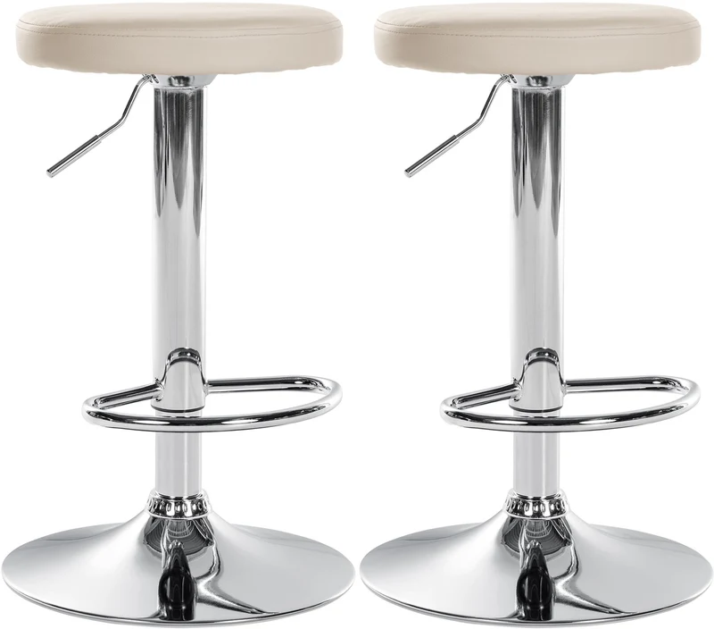 Lot de 2 tabourets de bar design simple avec assise en synthétique crème et cadre métal chromé TDB10691