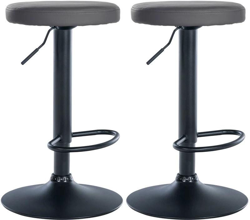 Lot de 2 tabourets de bar design simple avec assise en synthétique gris et cadre métal noir TDB10686