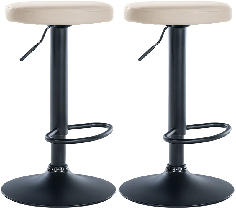 Lot de 2 tabourets de bar design simple avec assise en synthétique crème et cadre métal noir TDB10685