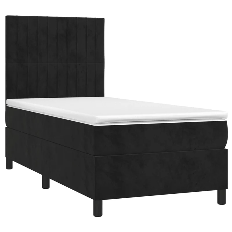 Cadre de lit LED avec sommier tête de lit matelas 100x200 cm tissu velours noir TDL0209326