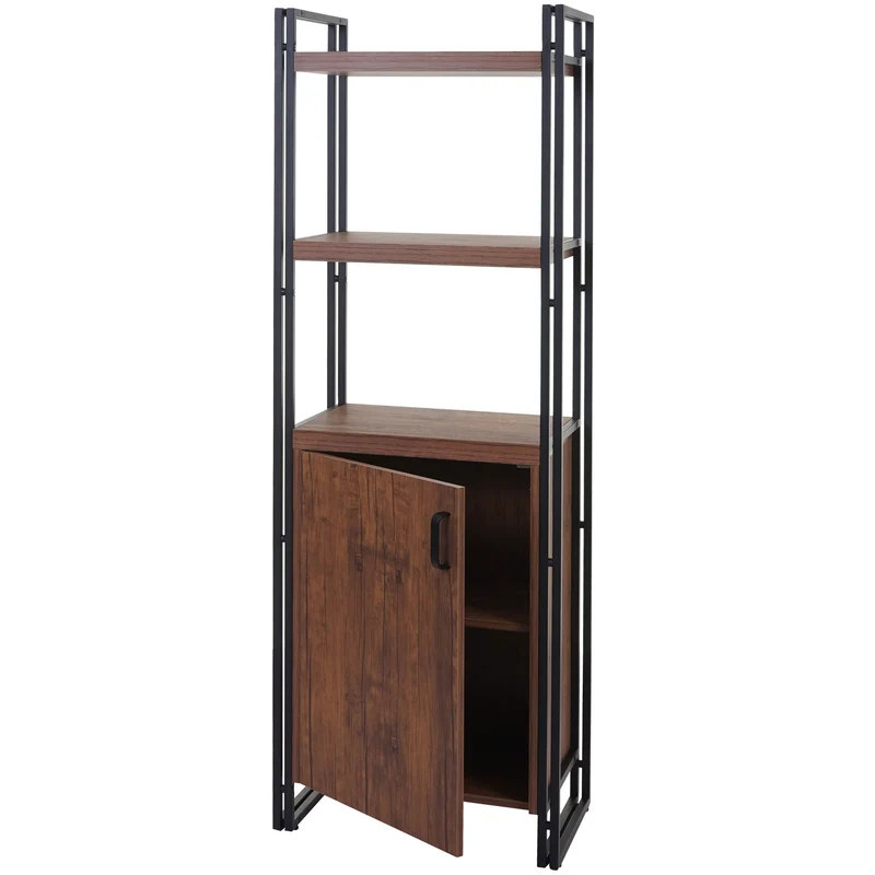 Étagère bibliothèque sur pied compartiment de rangement avec porte 165x55cm aspect chêne sauvage 04_0001278