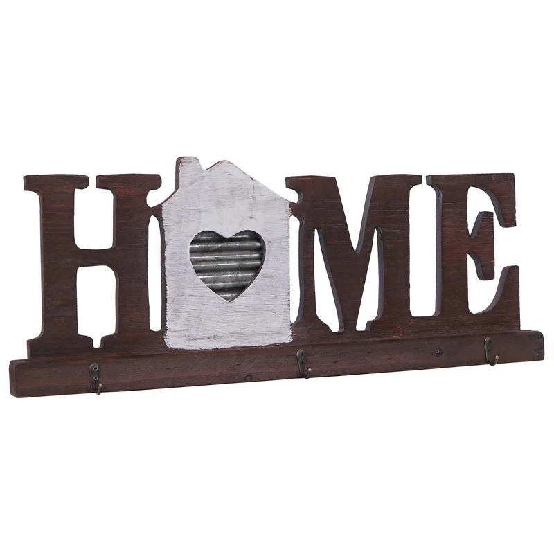 Porte-manteau mural Home avec 3 crochets design rustique bois métal 04_0000978