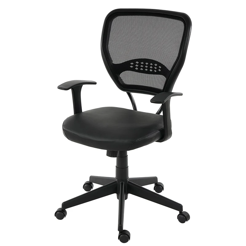 Fauteuil chaise de bureau sur roulettes pivotante en tissu mesh et synthétique noir avec accoudoirs 04_0001909