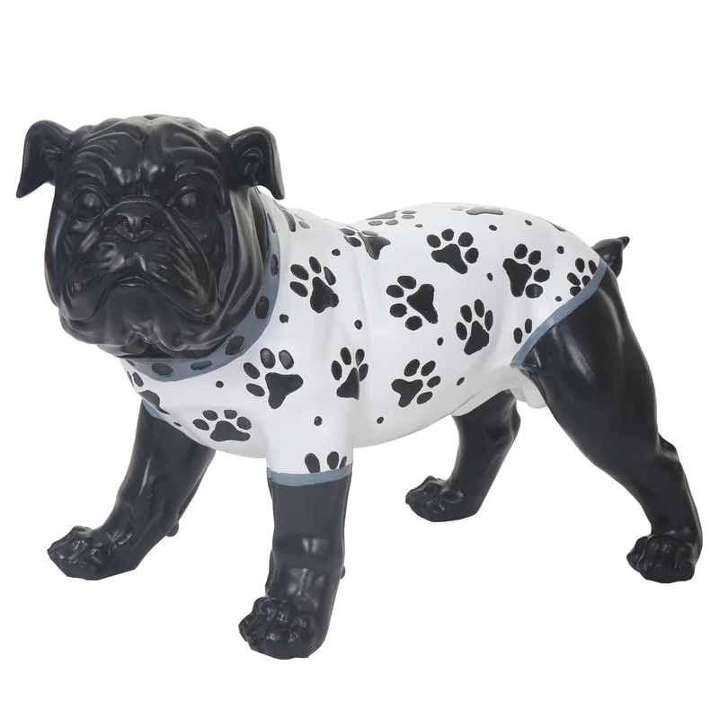 Figurine déco bouledogue 24cm chien sculpture avec veste en polyrésine pour intérieur/extérieur peint à la main 04_0002837