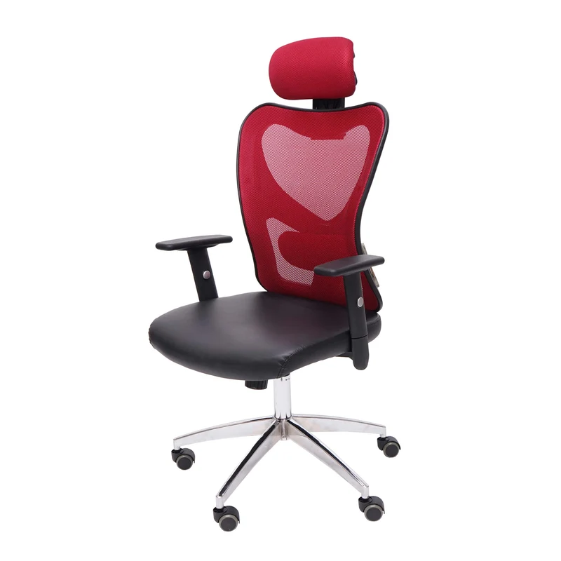 Fauteuil chaise de bureau sur roulettes pivotante appui tête accoudoirs synthétique rouge 04_0001898