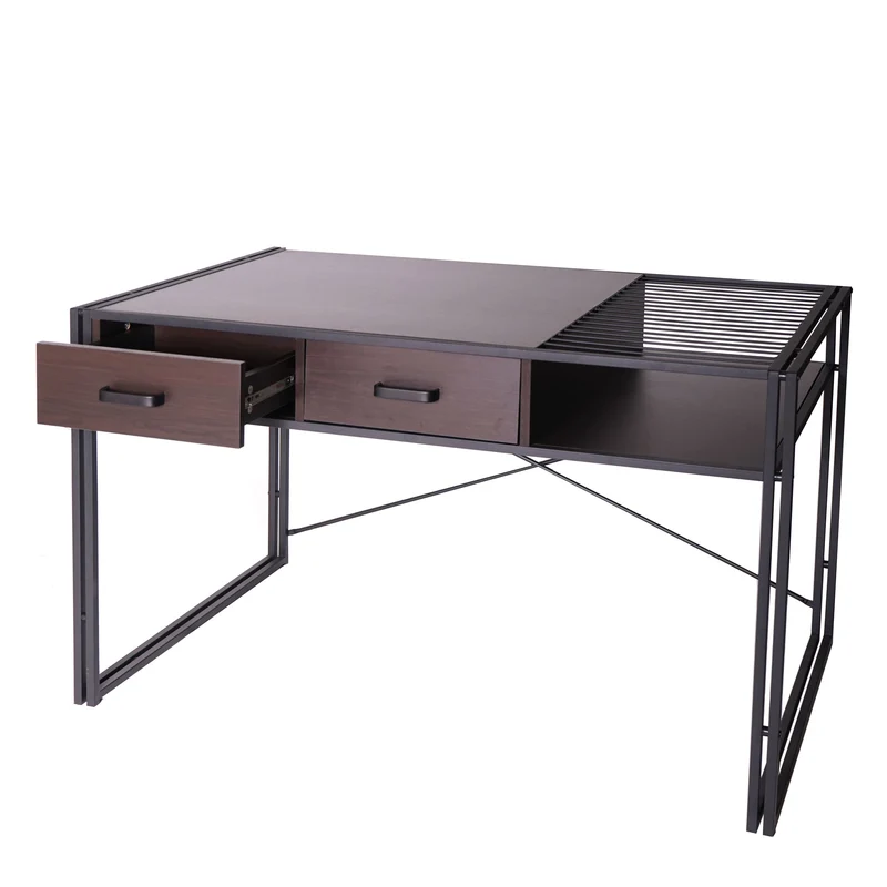 Bureau d'ordinateur avec tiroirs et compartiment de rangement design industriel 76x120x70cm brun foncé 04_0001449